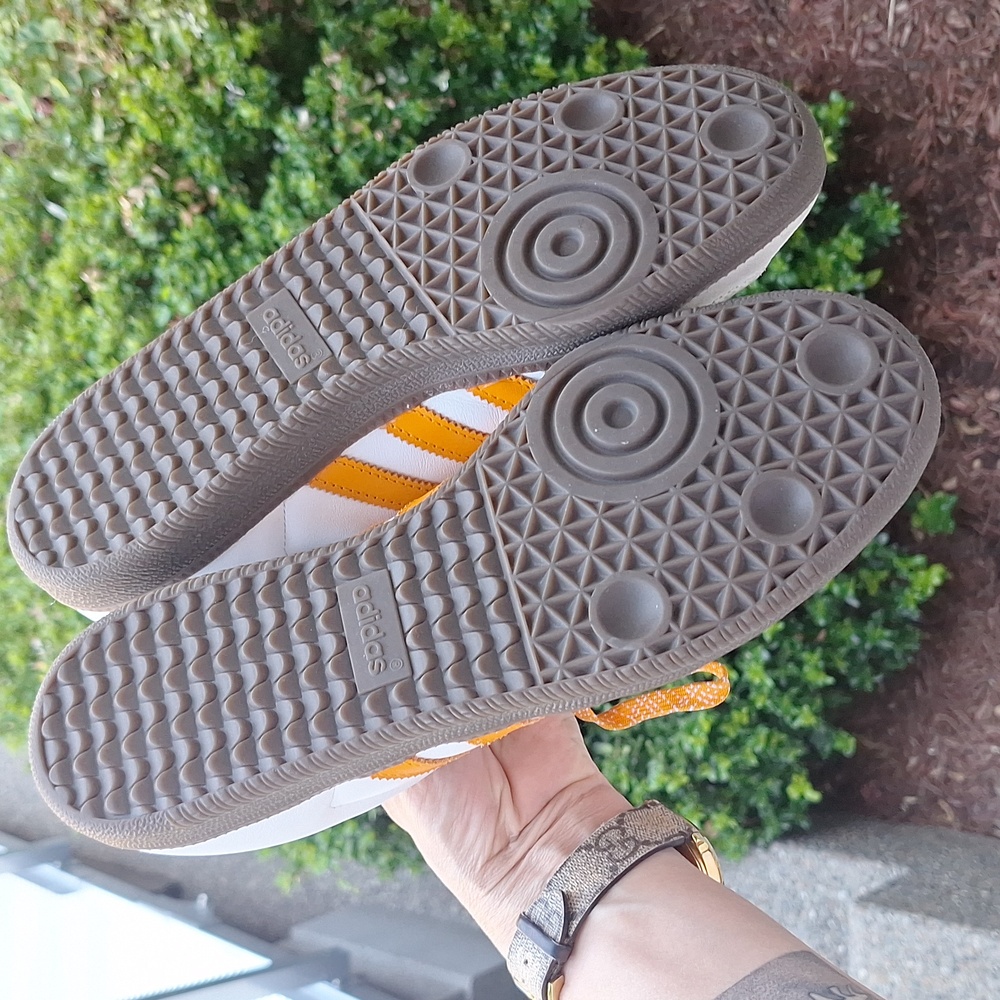 adidas Samba Sneakers White with Orange Stripes and Brown Sole - Picture 8 of 11